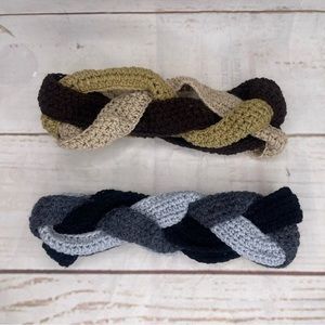 Handmade • Crochet • Set of 2 Braided Headbands • Gray • Brown • Spring …